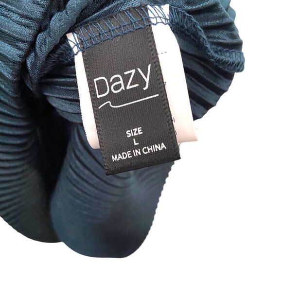 Dazy Ribbed High Neck Top in Metallic Blue Green Size Large - Picture 6 of 6